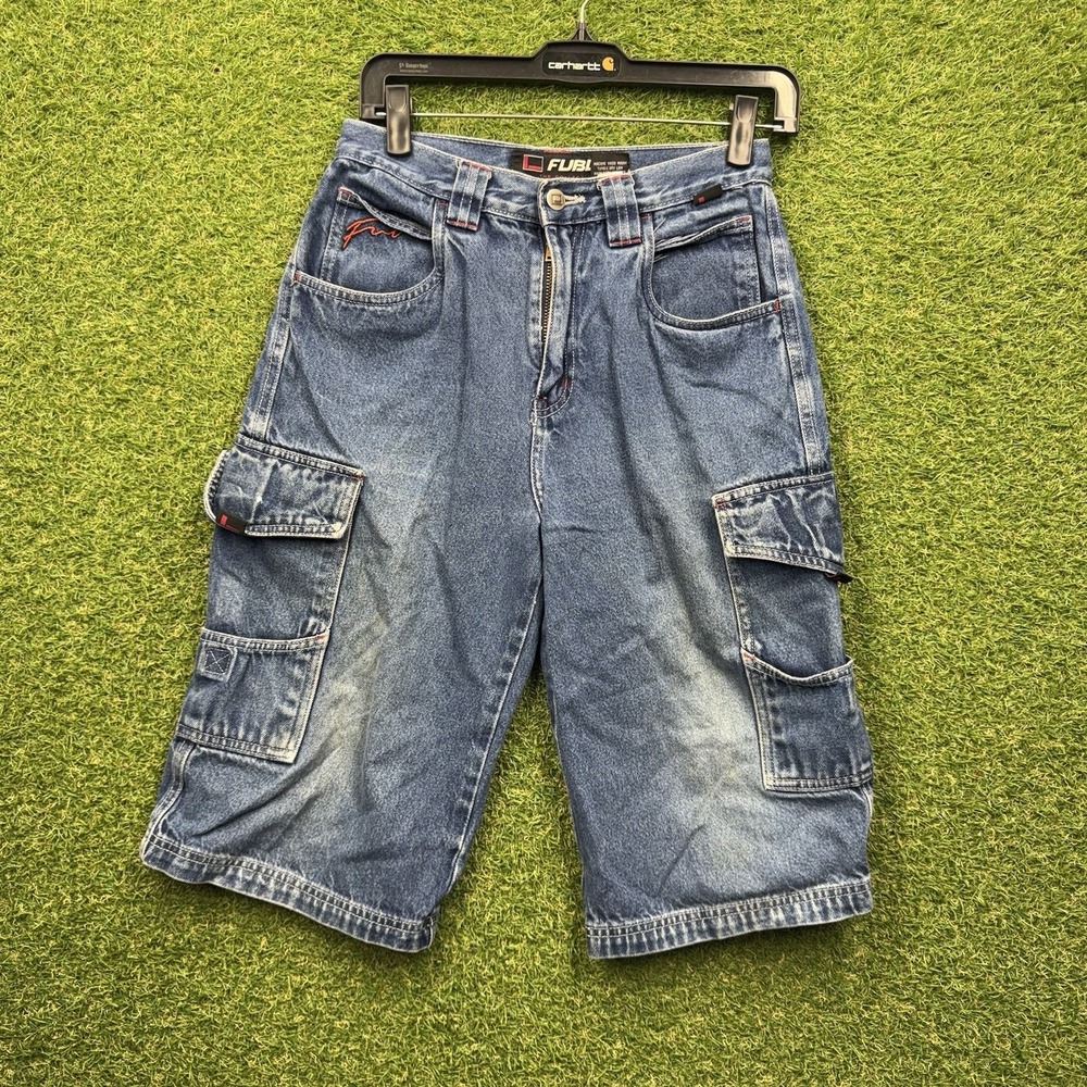 Vintage Fubu Jeans Shorts Boys 12 Denim Embroidered Jorts Y2K Grunge Cargo